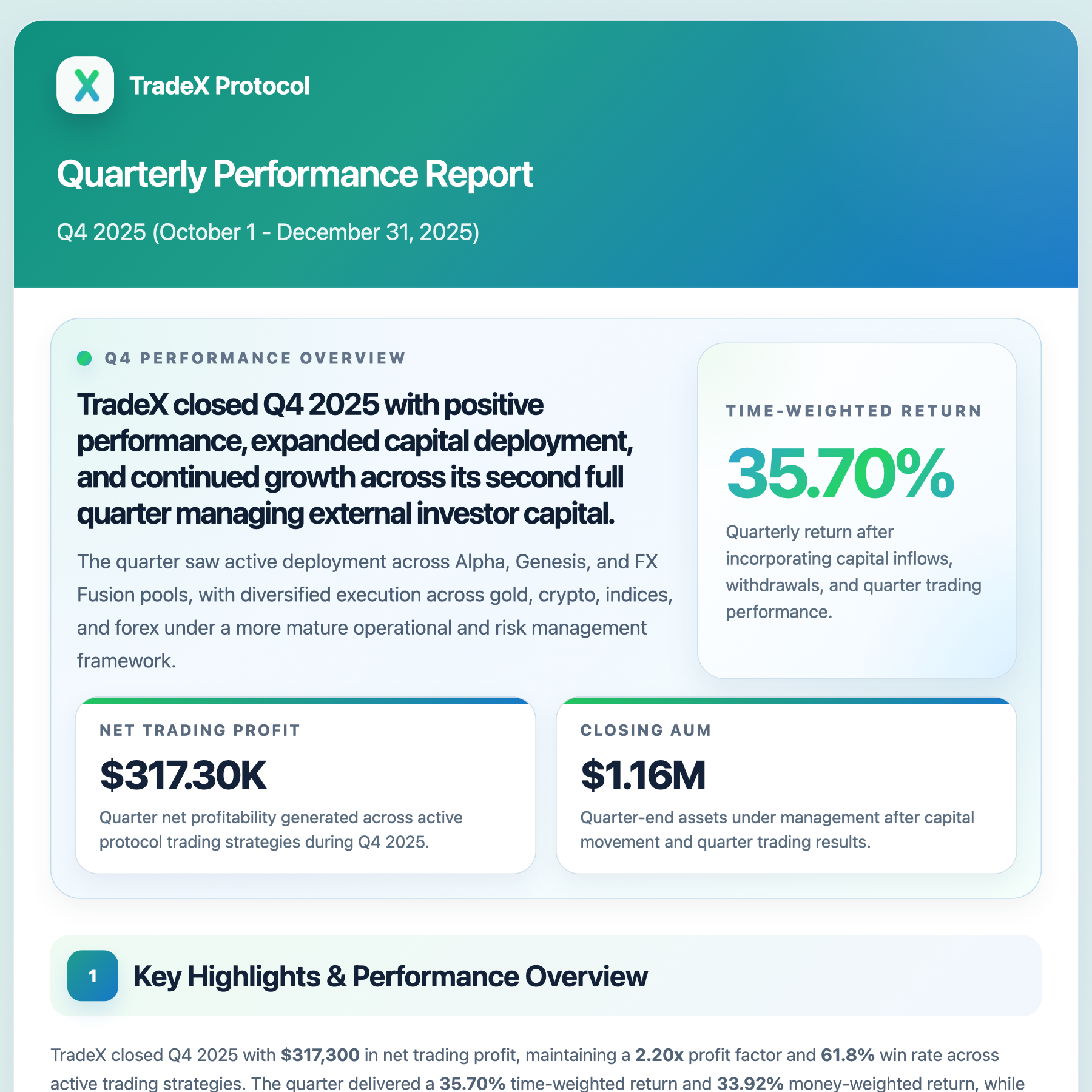 TradeX Protocol - Q4 2025 Quarterly Performance Report